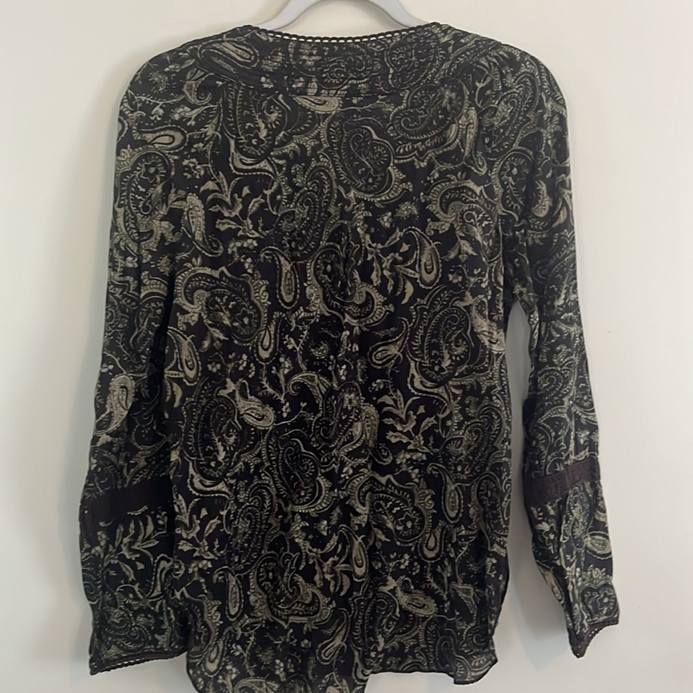 Vintage Faded Glory Paisley Boho Top Blouse Lace Y2k M Green Earthy Fairy Cotton - Picture 5 of 5